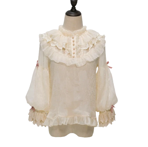 GroveDeer Lolita洛丽塔 平行人偶 女士衬衫 粉蝴蝶结款 生成色 S