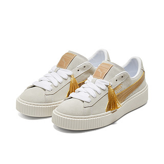 PUMA 彪马 Suede Platform Year Of OX 女子休闲运动鞋 382292-02 白色/金色/烟灰色 38