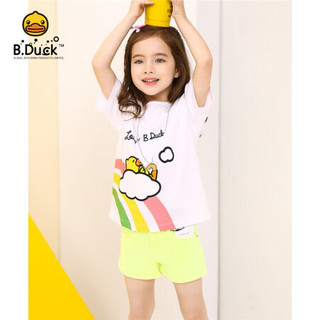 B.duck小黄鸭童装女童短袖t恤夏季2020新款女宝宝卡通圆领上衣潮 白色 130cm