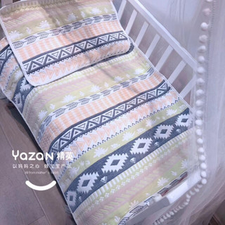 雅赞（YAZAN）纱布被单100%纯棉新生婴幼儿纱布 四季可用双面床单 婴儿垫子 儿童幼儿园床单 波西米亚白 32*72cm(长方形垫子)