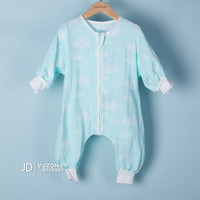雅赞(YAZAN)婴幼儿爬服睡袋 纯棉二层三层纱布连体衣 二层绿云朵长袖 90码衣长75cm(适合身高70-85cm)