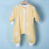 雅赞(YAZAN)婴幼儿爬服睡袋 纯棉二层三层纱布连体衣 二层幸运拼图长袖 90码衣长75cm(适合身高70-85cm)
