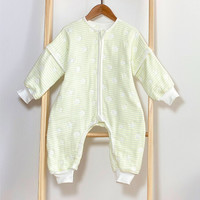 雅赞(YAZAN)婴幼儿爬服睡袋 纯棉四层六层纱布连体衣 薄棉加棉 六层条纹星(可拆袖) 90码衣长75cm(适合身高75-85厘米)