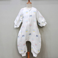 雅赞(YAZAN)婴幼儿爬服睡袋 纯棉四层六层纱布连体衣 薄棉加棉 六层双色熊 90码衣长75cm(适合身高75-85厘米)