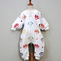 雅赞(YAZAN)婴幼儿爬服睡袋 纯棉四层六层纱布连体衣 薄棉加棉 六层蘑菇 73码衣长65cm(适合身高60-75厘米)
