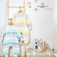 雅赞(YAZAN)婴幼儿爬服睡袋 纯棉四层六层纱布连体衣 薄棉加棉 六层音符黄色(可拆袖) 100码衣长85cm(适合身高80-100厘米)