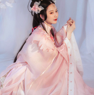 钟灵记 汉服 芝芝桃桃 女士竖领对襟纱衫 ZLJ348 藕粉色 L