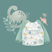 可优比(KUB) 秋冬宝宝吃饭罩衣防水饭兜儿童婴儿围兜防脏长袖反穿衣-侏罗纪-80cm