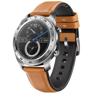 HONOR 荣耀 Watch系列 Magic 时尚款 智能手表 30.48mm 银色 棕色硅胶表带 128MB（ECG、GPS、北斗、温度计）
