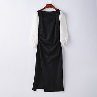 【心动的信号4同款】新款复古方领气质法式茶歇针织连衣裙 M 黑色