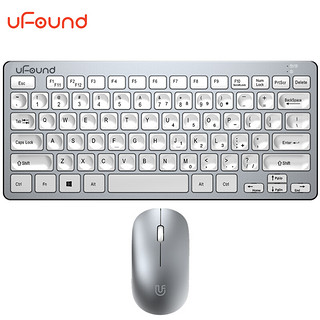 方正(uFound)R7572键盘鼠标套装无线便携可装进电脑包笔记本键盘苹果键盘办公低键帽无线键盘USB接口 银色