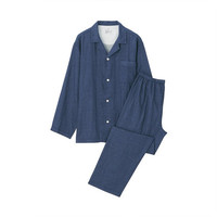 無印良品 MUJI 無印良品  男式 无侧缝双层纱织 睡衣 藏青色X图案 L-XL