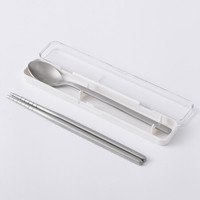 無印良品 MUJI 不锈钢便携餐具套装 银色 长38×宽20×高190mm