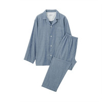 無印良品 MUJI 無印良品  男式 无侧缝双层纱织 睡衣 藏青色 L-XL