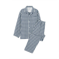 無印良品 MUJI 無印良品  男式 无侧缝双层纱织 睡衣 藏青色格纹 S-M