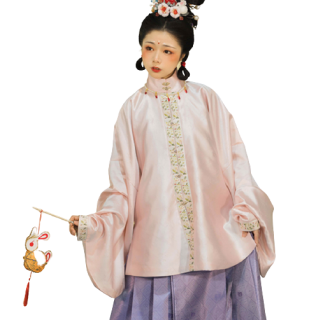 SHANHAIJI 山海记 明制汉服 相思兔兔 女士立领琵琶袖短袄 浅粉 S