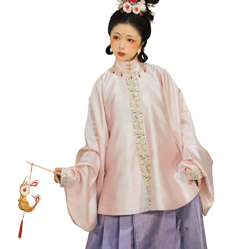 SHANHAIJI 山海记 明制汉服 相思兔兔 女士立领琵琶袖短袄 浅粉 S