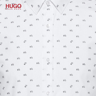 HUGO BOSS雨果博斯男士2021年春夏新款机车印花有机棉修身衬衫 198-白色 EU:42