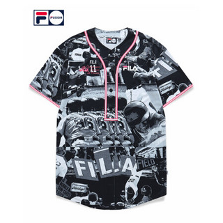 FILA FUSION 斐乐潮牌女子针织连衣裙2021春夏新款时尚印花棒球衫 荣光时刻-BK（宽松版型，建议拍小一码） 180/96A/XXL