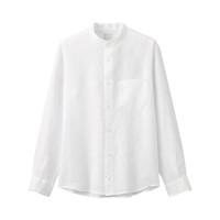 無印良品 MUJI 無印良品 男式 法国亚麻水洗 立领衬衫 21SS新品 白色 S
