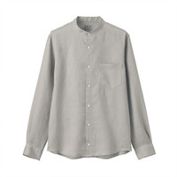 無印良品 MUJI 無印良品 男式 法国亚麻水洗 立领衬衫 21SS新品 浅灰色 XL