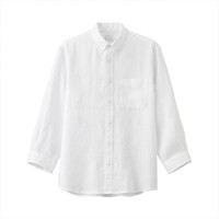 無印良品 MUJI 無印良品  男式 法国亚麻水洗 纽扣领七分袖衬衫 白色 M