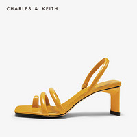 CHARLES＆KEITH2020秋冬CK1-61680088女士时尚细带夹趾方头高跟鞋凉鞋女 Yellow黄色 41