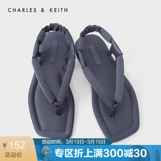 CHARLES＆KEITH2021春夏CK1-70380798女士填充绊带夹趾凉鞋 Lilac Grey淡紫灰色 39