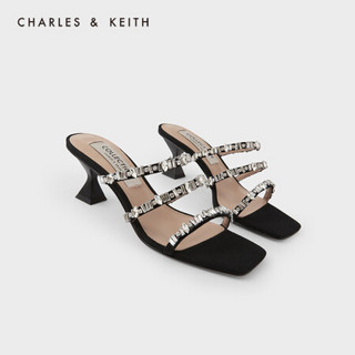 CHARLES＆KEITH2021夏季新品SL1-60920030女士半宝石装饰高跟凉鞋 Black黑色 37