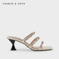 CHARLES＆KEITH2021夏季新品SL1-60920030女士半宝石装饰高跟凉鞋 Beige米色 36