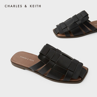 CHARLES＆KEITH2021夏季新品CK1-70380858女士编织鞋面平底凉拖 Black黑色 41