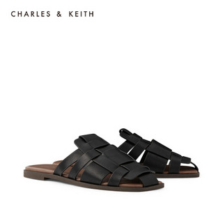 CHARLES＆KEITH2021夏季新品CK1-70380858女士编织鞋面平底凉拖 Black黑色 41