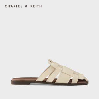 CHARLES＆KEITH2021夏季新品CK1-70380858女士编织鞋面平底凉拖 粉白色Chalk 37