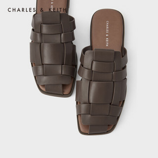 CHARLES＆KEITH2021夏季新品CK1-70380858女士编织鞋面平底凉拖 Dark Brown深啡色 39