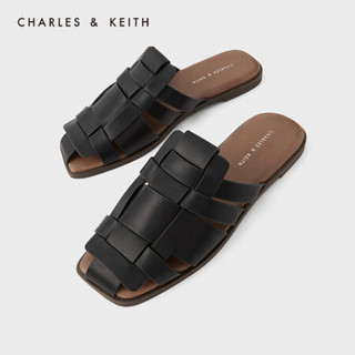 CHARLES＆KEITH2021夏季新品CK1-70380858女士编织鞋面平底凉拖 Black黑色 41