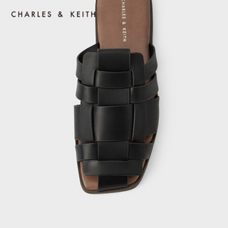 CHARLES＆KEITH2021夏季新品CK1-70380858女士编织鞋面平底凉拖 Black黑色 41