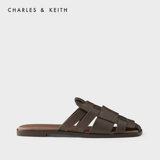 CHARLES＆KEITH2021夏季新品CK1-70380858女士编织鞋面平底凉拖 Dark Brown深啡色 39