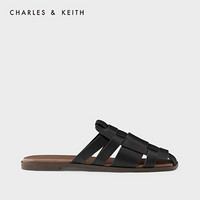 CHARLES＆KEITH2021夏季新品CK1-70380858女士编织鞋面平底凉拖 Black黑色 41