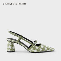 CHARLES＆KEITH2021夏新品CK1-61680106女士花朵装饰尖头高跟凉鞋 Green绿色 34