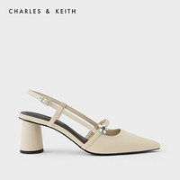 CHARLES＆KEITH2021夏新品CK1-61680106女士花朵装饰尖头高跟凉鞋 粉白色Chalk 34
