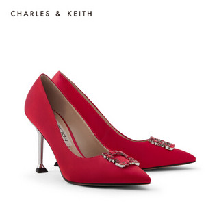 CHARLES＆KEITH2021夏季新品SL1-60280366女士半宝石饰高跟鞋婚鞋 Red红色 36