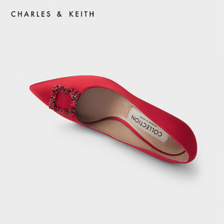 CHARLES＆KEITH2021夏季新品SL1-60280366女士半宝石饰高跟鞋婚鞋 Red红色 36
