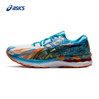 亚瑟士(ASICS)2021春新男鞋GEL-NIMBUS 23缓震跑步鞋1011B153-400 白色/蓝色/橙色 42.5