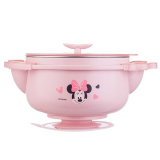 迪士尼（Disney）儿童餐具 婴儿注水保温碗宝宝316不锈钢餐具带吸盘辅食碗 粉色米妮