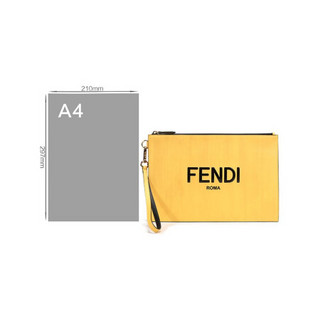 芬迪 FENDI 20fw秋冬款 男士牛皮革扁平手拿包黄色黑色LOGO图案 7N0110 ADP6 F1CIA