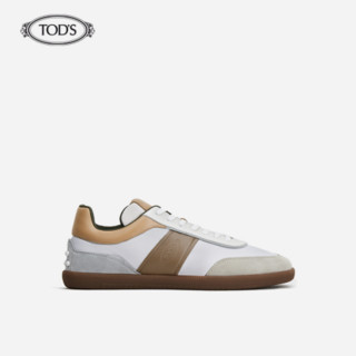 TOD'S官方2021春夏新品男鞋男士皮革拼科技织物运动鞋 灰拼咖色 43