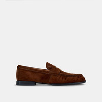 TOD'S 托德斯 2021春夏新品男鞋男士绒面小羊皮乐福鞋 深褐色 42