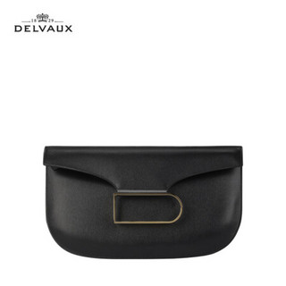 DELVAUX 奢侈品包包手拿包手抓包男女通用手袋 经典系列 Double Je 黑色+金色金属扣
