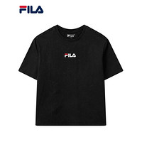 FILA 斐乐官方情侣短袖T恤2021夏季新款运动舒适肤针织短袖上衣 正黑色-BK 180/100A/XL