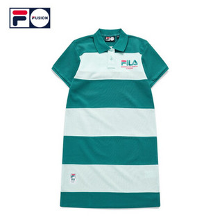 FILA FUSION 斐乐女子针织连衣裙2021春夏新款时尚休闲POLO领裙子 灰橄绿-GN 165/84A/M